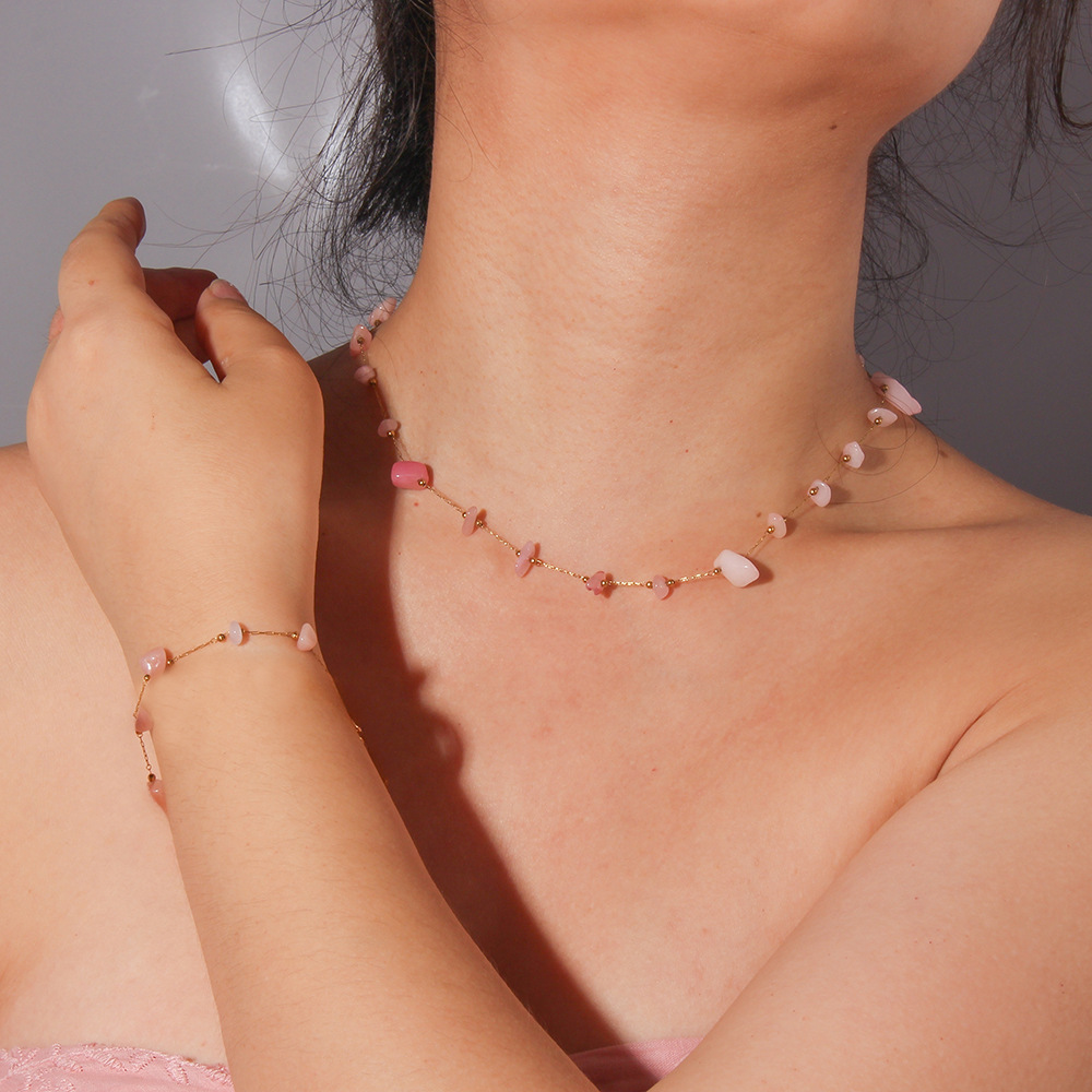 INS estilo caliente europeo y americano estilo bohemio collar de piedra natural pulsera conjunto de joyería de todo fósforo de verano para mujer 18K