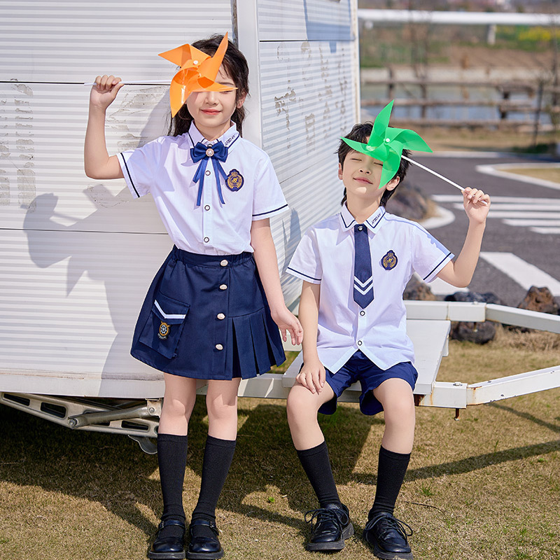 Summer New Kindergarten Uniform Academic Style Primary School Student School Uniform Class Uniform Children Short Sleeve Blouse Set New Arrival