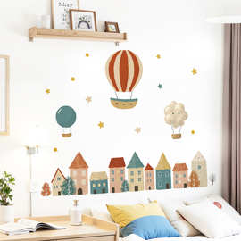 跨境卡通房子气球背景墙面装饰贴画儿童房云朵彩虹可爱墙贴 66064