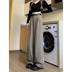 春夏の女性向けのゆったりとしたドレープのワイドレッグカジュアルパンツ、万能なハイウエストスリムストレートスーツフロアレングスパンツ