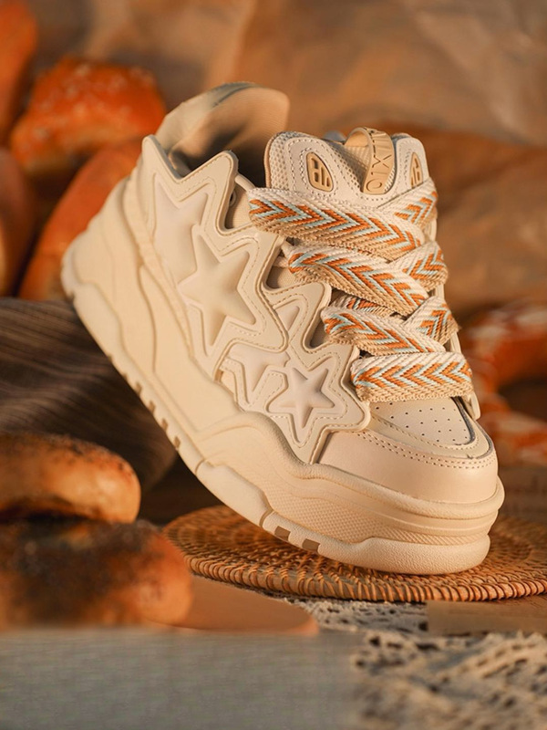 Trendy Chinese-Style Star Cream Bread Shoes, Off-White Original Winter Height-Increasing Shoes for Men, Couple Shoes, Casual Shoes, Versatile for Women