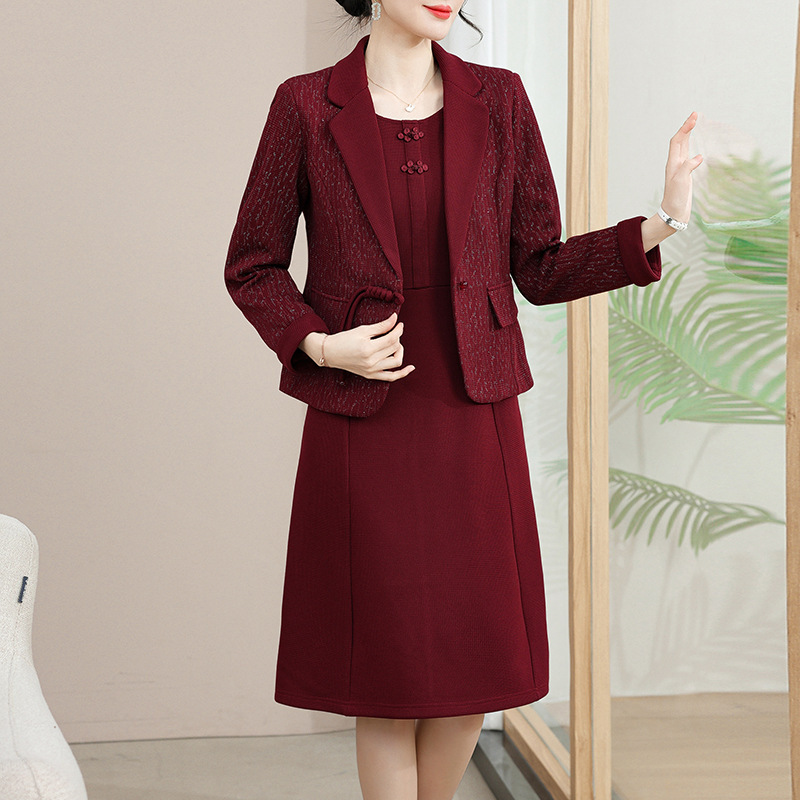 Mother-In-Law Wedding Banquet Outfit 2025 New Spring and Autumn Dress Set for Middle-Aged and Elderly Women, Wedding Dress