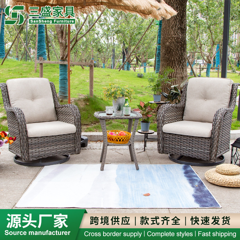 Outdoor Rattan Sofa Table and Chairs, Rocking Chair, Swivel Sofa, Outdoor Leisure Rattan Furniture Set, Swivel Chair Three-Piece Set