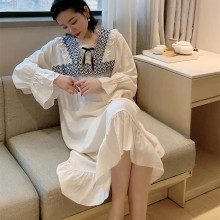 女士柔软设计感小方领荷叶边宽松贡缎棉家天丝睡裙春季新款家居服
