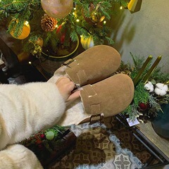 大碼棉拖鞋外穿加厚半拖鞋毛毛拖鞋踩屎感冬季平底加絨包頭拖鞋女