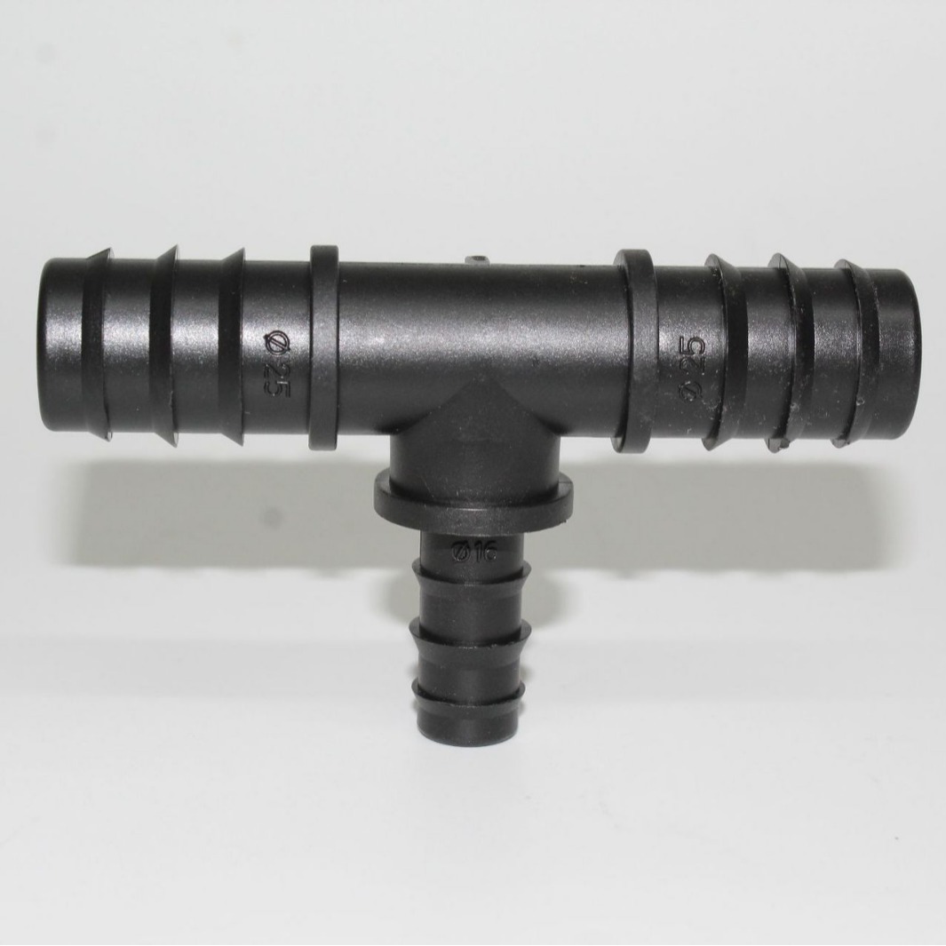 Nuevo material 25PE tubo a 16PE tubo reducción de diámetro de tres vías invernadero micro-spray riego por goteo conector 6 accesorios de tubería ramificada