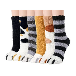 Plush Socks Children's Winter Cat's Claw Coral Fleece Thickened Warm Cute Sleep Socks Home Floor Socks Fleece-lined Autumn and Winter