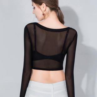 Lace bottoming shirt for women Spring and Autumn new long sleeve tight inner wear transparent gauze transparent sexy mesh top