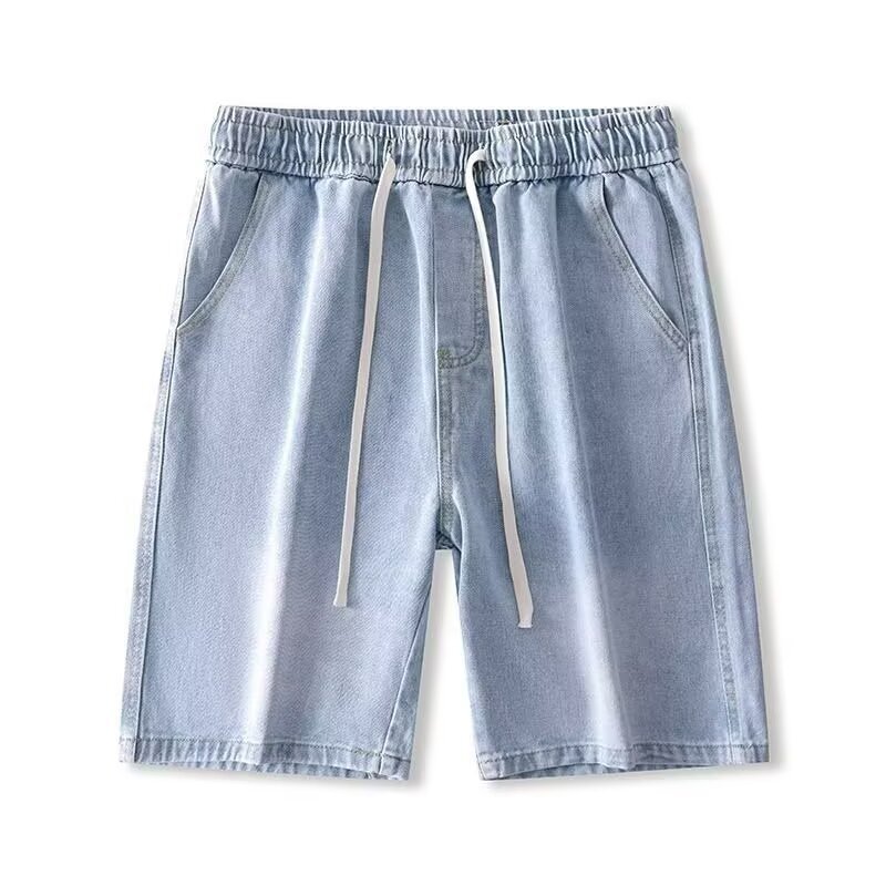 Men's Summer Fashion Denim Shorts Drawstring Loose Fit Casual Mid Length Five Point Trendy_viptrois.com
