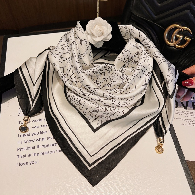 라인 꽃-[자기 새틴 스퀘어 스카프]]