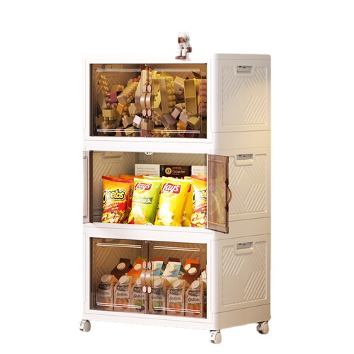 Double-Door Folding Storage Cabinet for Home Clothes Multi-Layer Magnetic Door Children Plastic Toy Snack Storage Cabinet