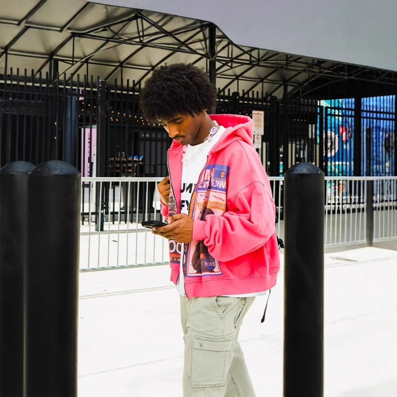 Tiktok トレンディなクロスボーダーピンクアメリカン 3D プリント男性と女性の春カジュアル多用途フード付きスウェットシャツ|undefined
