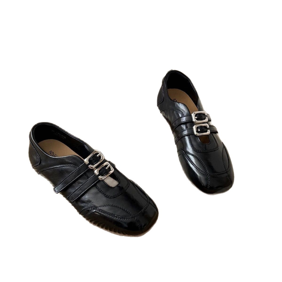 Zapatos de cuero suave de mujer, primavera de 2026 nuevos zapatos de doble hebilla superficial, zapatos de cuero casuales cómodos