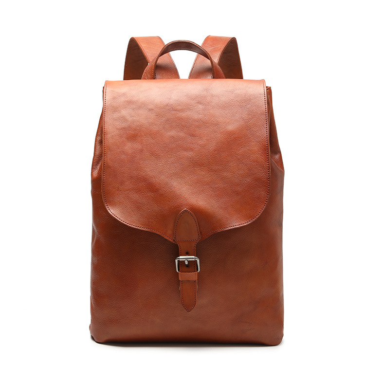 Cross-Border First-Layer Vegetable Tanned Cowhide Men's and Women's Flip-Top Vertical Sassafras Color Travel Large-Capacity Computer Backpack Backpack