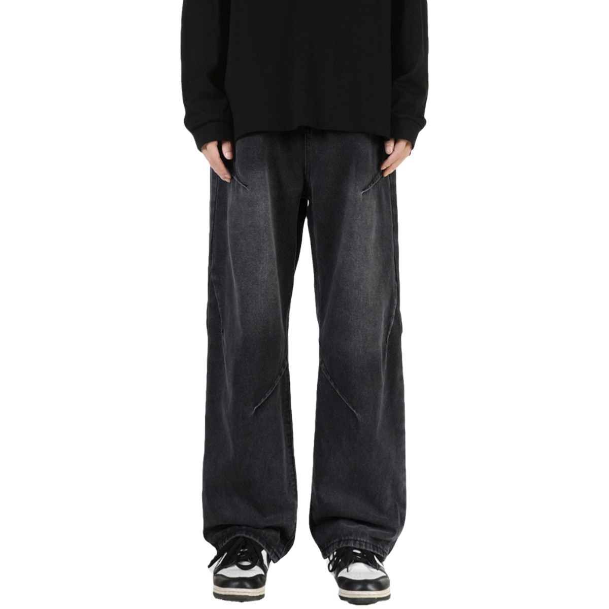 Retro azul pierna ancha pantalones vaqueros de los hombres sueltos rectos 2023 nueva American High Street pantalones otoño trajes