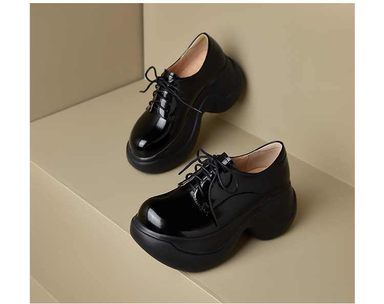 Giày loafer nữ đế xuồng platform cao 8 cm, dây buộc, da thật mùa thu 2025 — màu đen, màu trắng ngà chi tiết 23