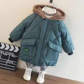 男童棉服2025新款帅气冬季加厚连帽外套过膝免洗羽绒棉特厚棉袄男