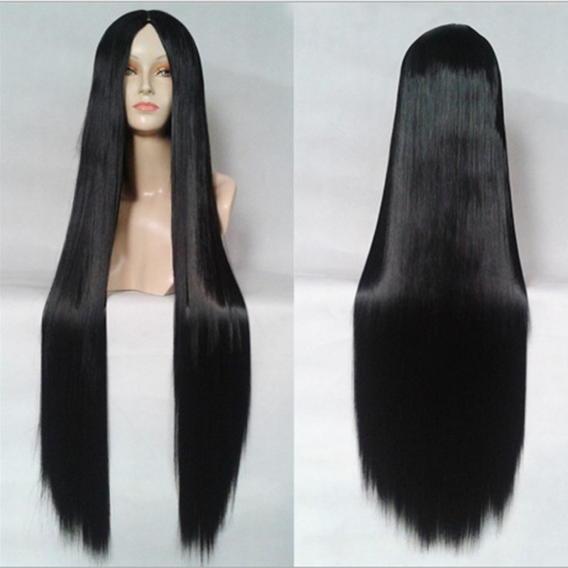 Anime Cosplay Wig European American Style Center Parted Fashionable Bangs Extra Long Straight Hair Full Head Cover Synthetic Clip-in_voghion.com