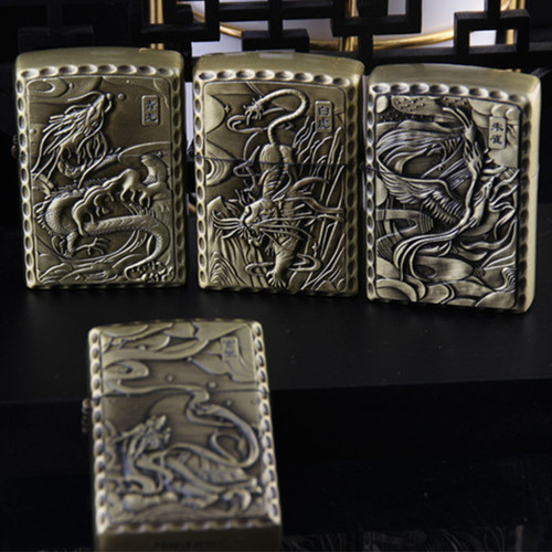 Metal lighter creative relief kerosene bronze four mythical beasts green dragon white tiger suzaku basalt lighter wholesale