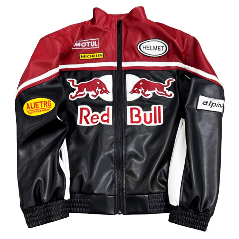 Embroidered F1 Racing Suit Cross-Border Pu Leather Jacket Men's Stand-Up Collar Waterproof Large Size Export Racing Suit Customization