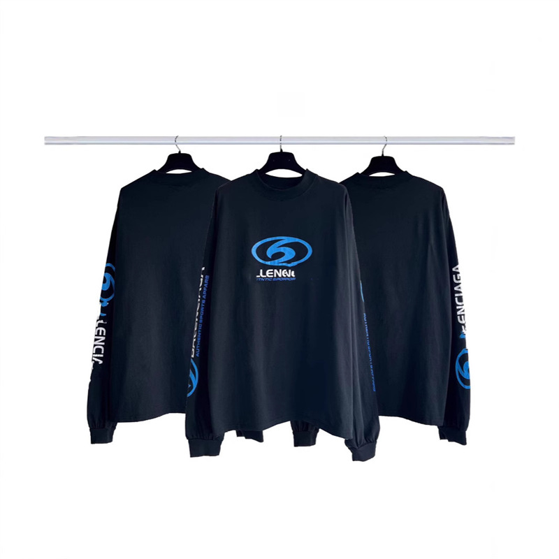 2024 Paris Surf Logo Straight Split Printed Long-Sleeved Men's and Women's Loose Casual Bottoming Shirt Trendy