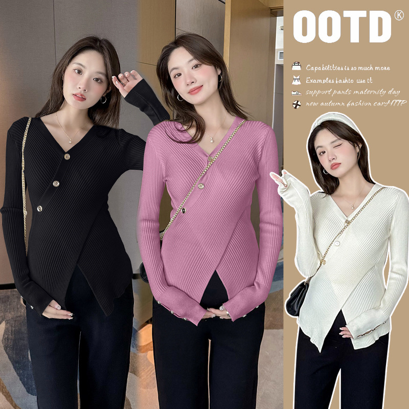 Maternity Wear Autumn Fashion Design Long-Sleeve Knit Sweater Autumn and Winter Pregnancy Top Korean Style Base Shirt Autumn