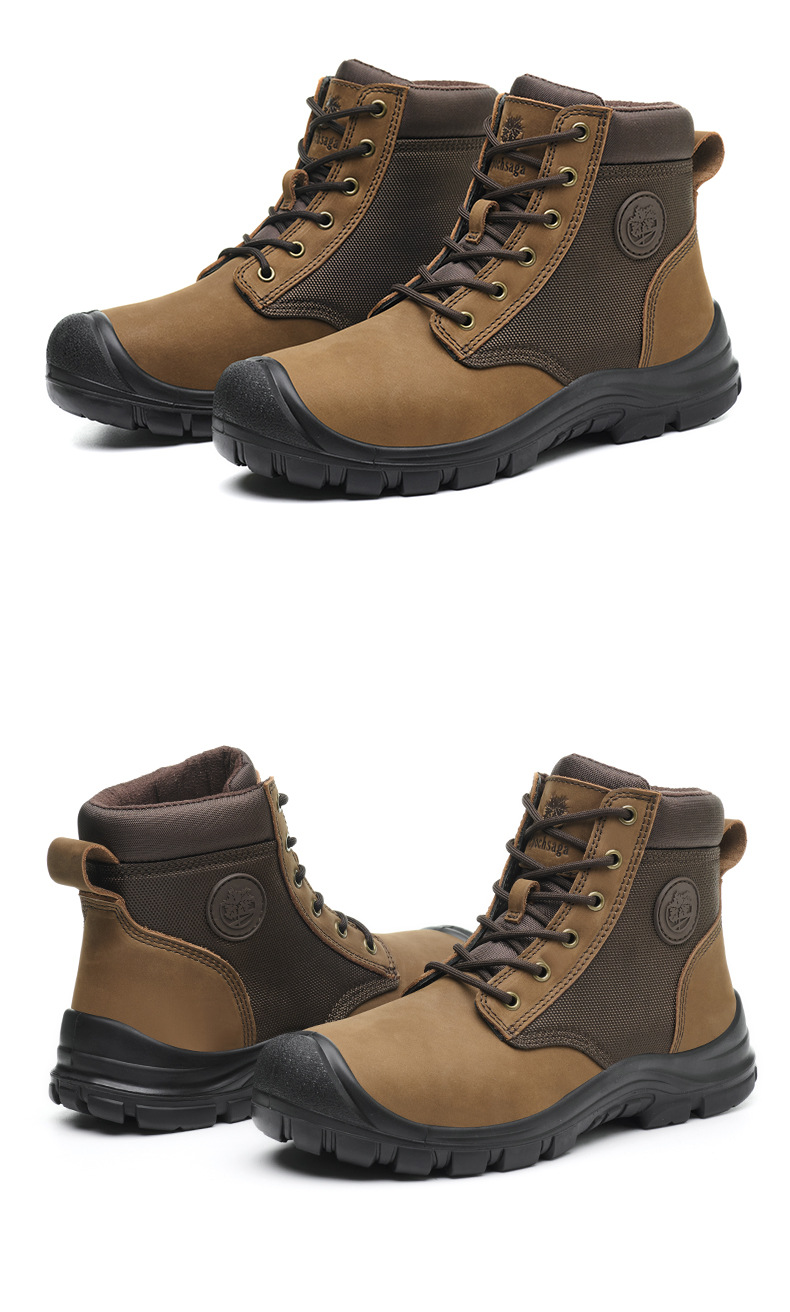 Chaussures de travail spéciales pour hommes, protection optimale, cuir de vachette pleine fleur, embout en acier, toutes saisons, montantes, anti-écrasement, anti-perforation, résistantes à l'usure, sécurité homme_voghion.com