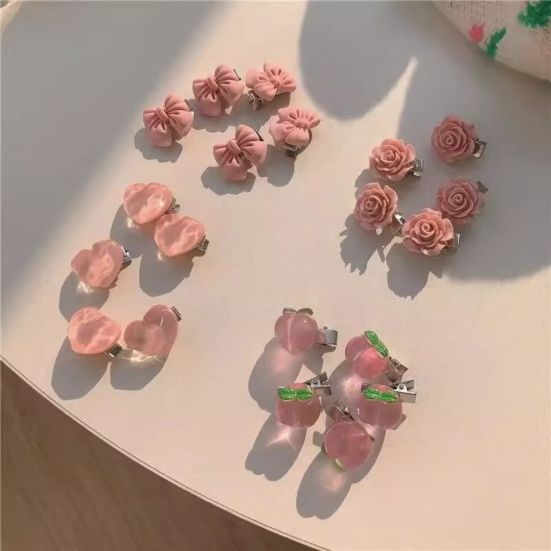 春の新鮮でかわいいピーチヘアピンインかわいい甘いリボンガールサイドクリップローズフラワークリップ|undefined