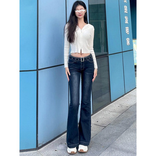Plus Size Dark Blue High-Waisted Slim Fit Flared Jeans for Women, Spring and Autumn 2025 New Slimming Bootcut Floor-Length Pants