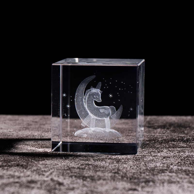Cubo de cristal decoración interruptor de luz cálida base de madera talla interior Luna Sistema Solar Galaxy decoración de escritorio regalo de niña