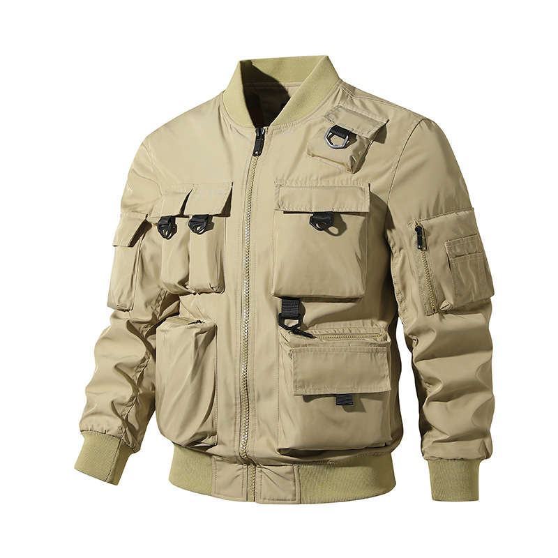 Chaqueta de piloto para hombre retro americano de béisbol multibolsillos chaqueta de herramientas chaqueta funcional de tres armadillos de asalto para hombre