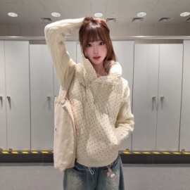 假两件棉服女韩系加厚麻花外套棉衣2026针织百搭拼接波点立领冬季