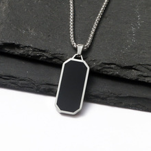 男士项链不锈钢滴胶吊牌光面素面吊坠几何时尚简约可刻字饰品项链