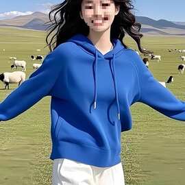 跨境超火减龄克莱因蓝色连帽卫衣短外套女2025新款春季多巴胺穿搭