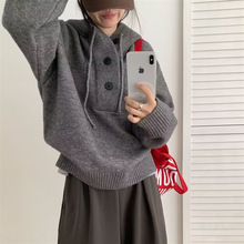 连帽毛衣女秋冬新款韩版宽松慵懒风百搭休闲针织衫套头上衣女潮