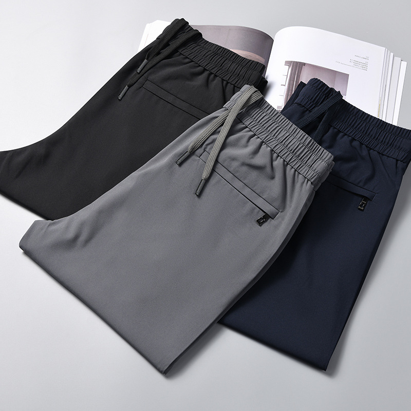 2025 Spring New Men's Casual Pants Men's Young and Middle-aged Slim-fit All-match Straight Pants Elaptic Waist Drawstring Trousers