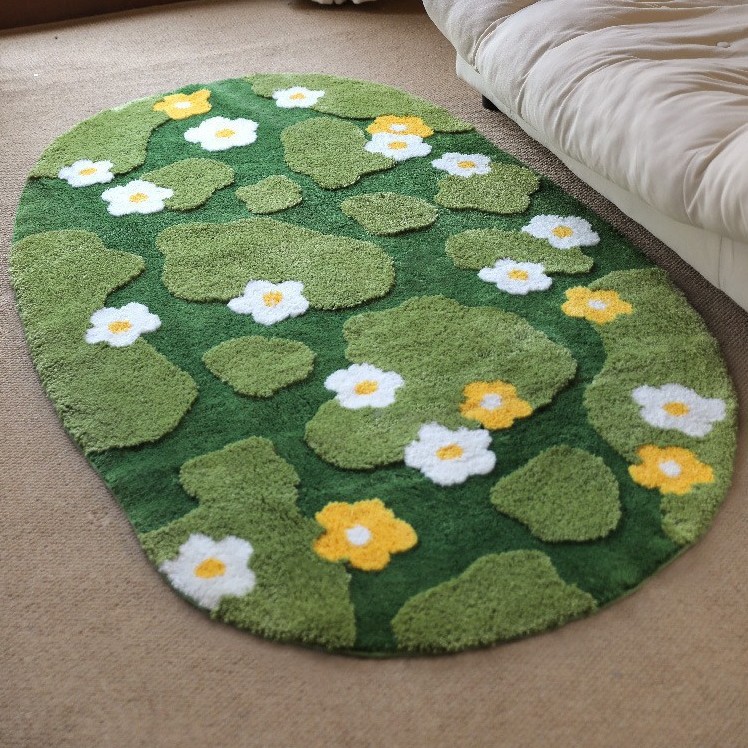 机织毯仓苔藓地毯客厅床边卧室绿色床边毯现代高级感地垫