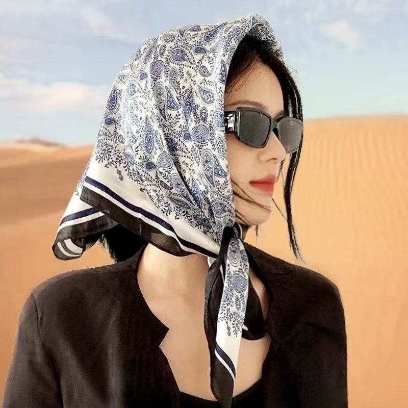 Polka Dot 70 Silk Scarf Women's New High-End Small Square Scarf Versatile Imitation Silk Scarf Thin Live Broadcast Cross-Border Wholesale