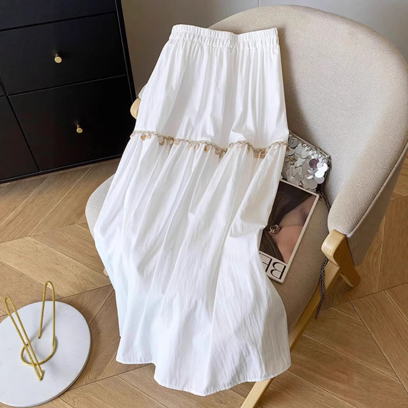 Bohemian Style Large Swing Skirt Women's Summer Design Shell Tassel Loose Waist A- line Umbrella Skirt