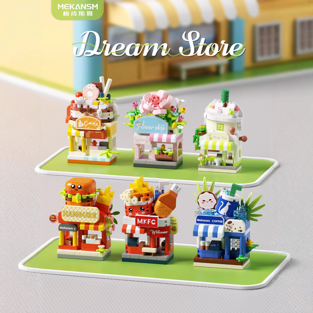 Compatible con Le City High Building Street View Burger Coffee Flower Shop Bloques de construcción pequeños juguetes de puzzle para niños