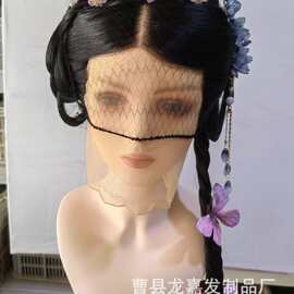 新款厂家直销假发头套真人发丝全手工编制发套cos 假发古风蕾丝套