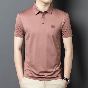 Short-sleeved T-shirt young and middle-aged men's 2025 spring and summer new solid color business seamless polo lapel trendy top