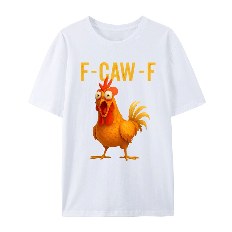跨境新款有趣的公鸡印花F-Caw-F运动纯棉休闲大码T恤男女同款|undefined