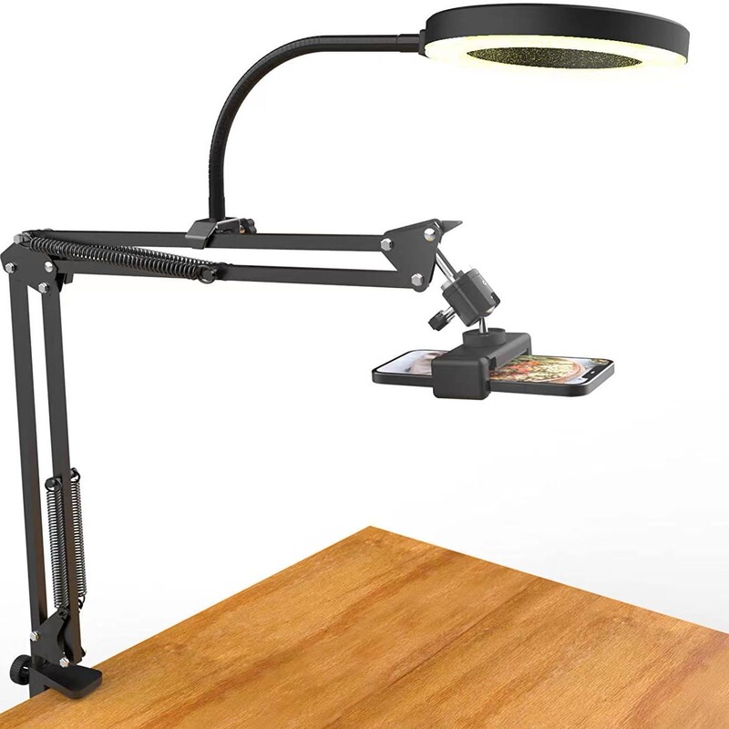 Desktop Fill Light Multifunctional Beauty Selfie Arm Stand for Food and Beauty Photography, Overhead Shooting, Live Streaming, Phone and Tablet Holder