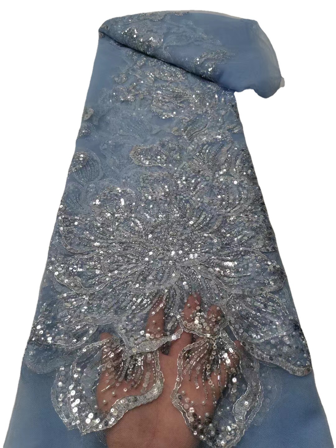 Diseño de moda europea y americana vestido de noche posicionamiento unilateral lentejuelas laminado bordado vestido largo tela de tubo de cuentas JX2423