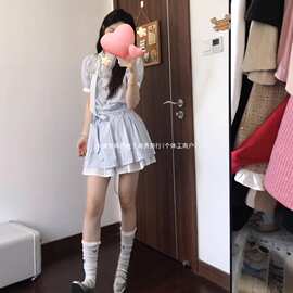 夏季新款拼接撞色条纹衬衫短袖连衣裙女夏季新款修身显瘦通勤短裙