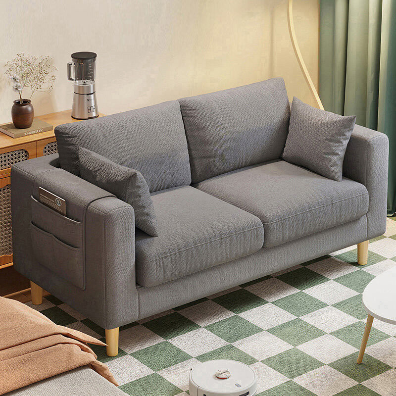 Fabric Sofa for Living Room, Apartment, Rental, Small Apartment, Trendy Minimalist Style, Double or Three-Seater Straight Sofa for Bedroom