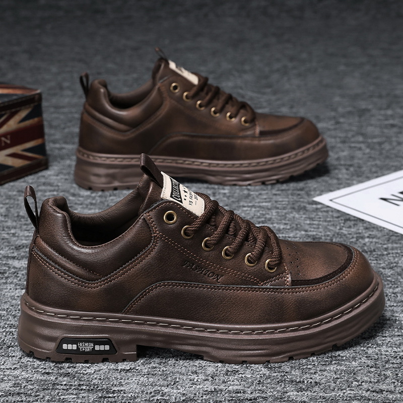 Zapatos de hombre 2024 nuevos zapatos de skate de otoño zapatos de cuero casuales de hombre moda zapatos deportivos anti-deslizantes zapatos de trabajo resistentes al desgaste