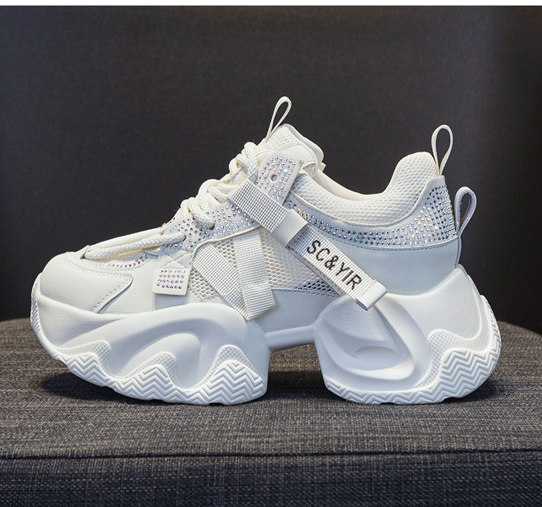 Giày sneaker nữ chunky đế dày tăng chiều cao 8cm buộc dây thời trang — M2566 màu be, M2566 màu hồng chi tiết 19