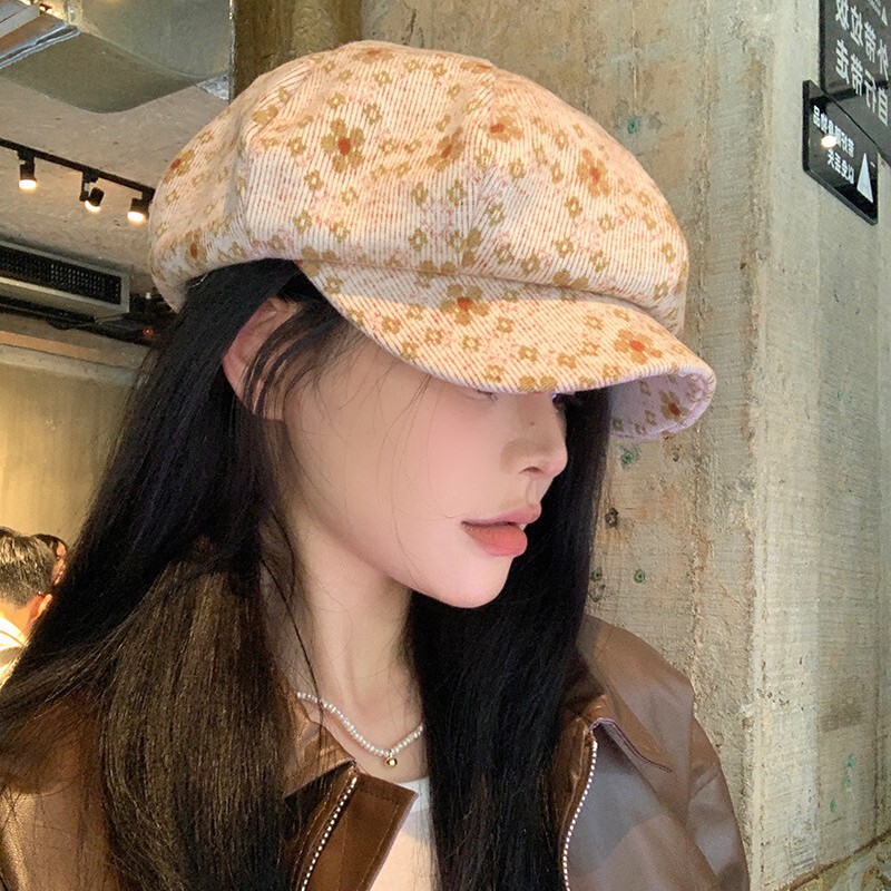 2025新款早秋小花减龄八角帽女报童帽时尚百搭甜美风显脸小画家帽|undefined